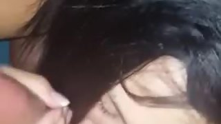 Hot dark-haired fucked and facialized point of view after fellating cock