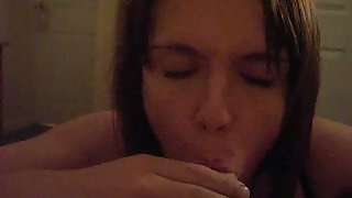 Sexy girlfriend stripping and deep-throating