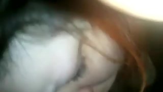 Big black cock slut with red hair choking on spunk-pump and getting banged bareback in point of view